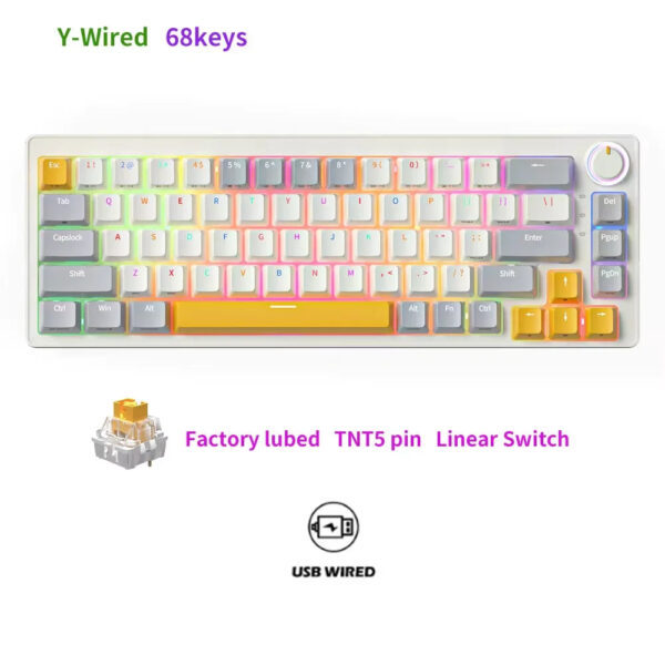 FuryCube ZA68 Pro(EN/RU)  68 Keys Mechanical Keyboard Hot Swappable 3 Modes PBT RGB 65% Gaming Keyboards Linear Switch - Image 11