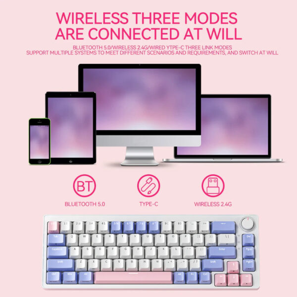 FuryCube ZA68 Pro(EN/RU)  68 Keys Mechanical Keyboard Hot Swappable 3 Modes PBT RGB 65% Gaming Keyboards Linear Switch - Image 3
