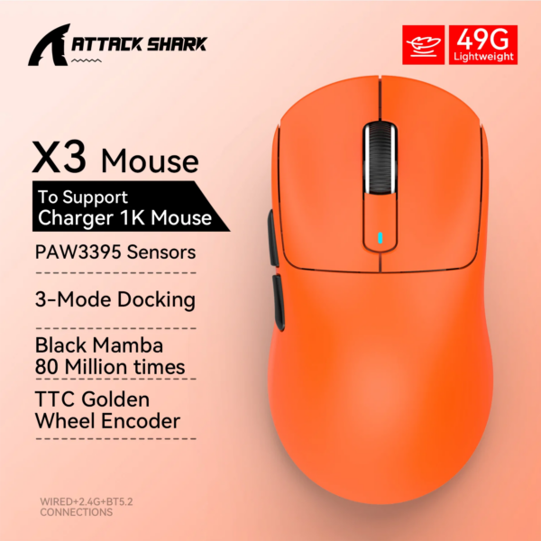 X3 Gaming Mouse Wireless ATTACK SHARK Red Color 4K Returns,Bluetooth Tri-Mode Connection,PAW3395,Macro Bluetooth Mouse Gaming - Image 13