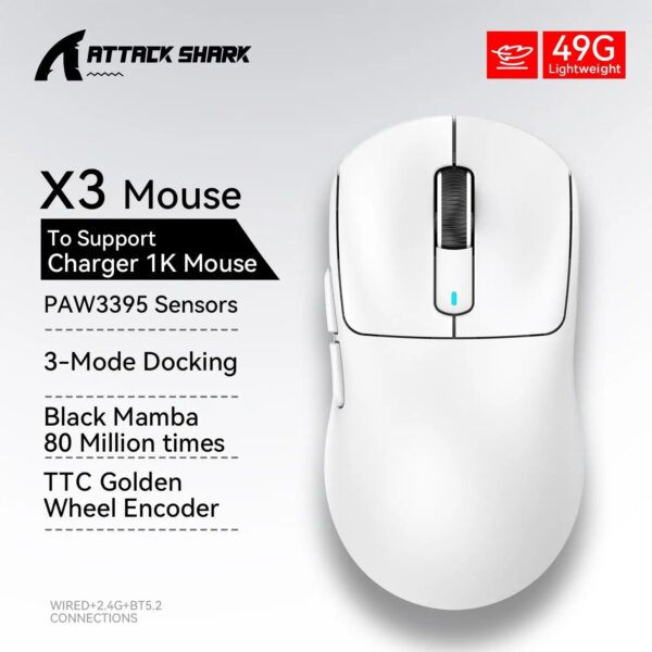X3 Gaming Mouse Wireless ATTACK SHARK Red Color 4K Returns,Bluetooth Tri-Mode Connection,PAW3395,Macro Bluetooth Mouse Gaming - Image 7