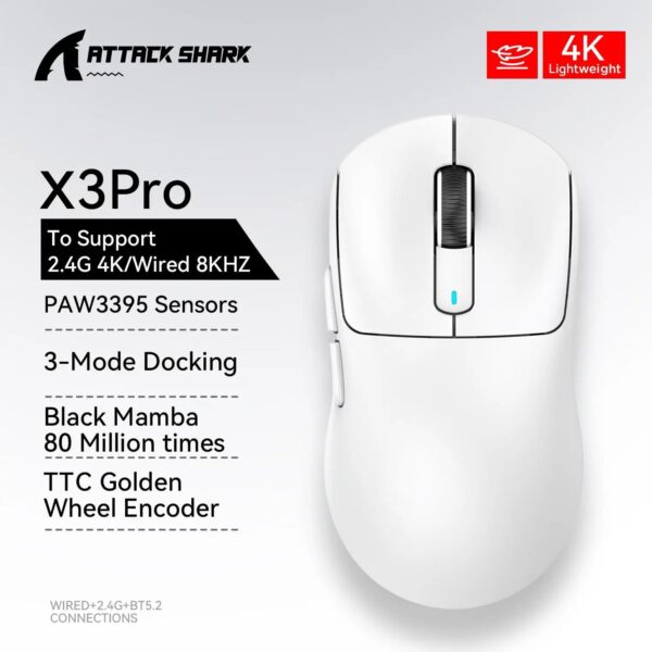 X3 Gaming Mouse Wireless ATTACK SHARK Red Color 4K Returns,Bluetooth Tri-Mode Connection,PAW3395,Macro Bluetooth Mouse Gaming - Image 11
