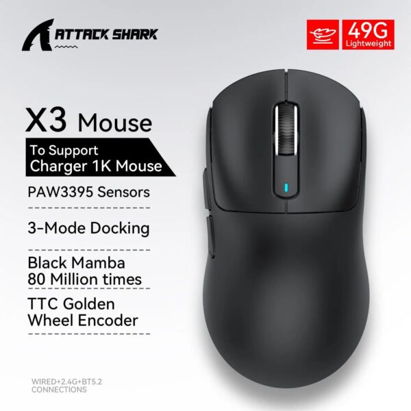 X3 Gaming Mouse Wireless ATTACK SHARK Red Color 4K Returns,Bluetooth Tri-Mode Connection,PAW3395,Macro Bluetooth Mouse Gaming - Image 8