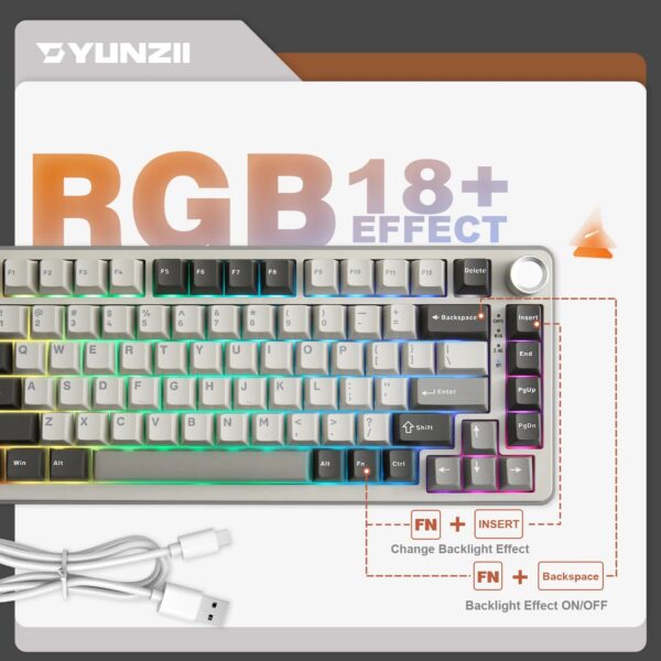YUNZII B75 PRO 82-Key Wireless Mechanical Gaming Keyboard, Gasket Hot Swap Custom RGB 75% BT/Type-C/2.4G Creamy Knob Keyboard - Image 3